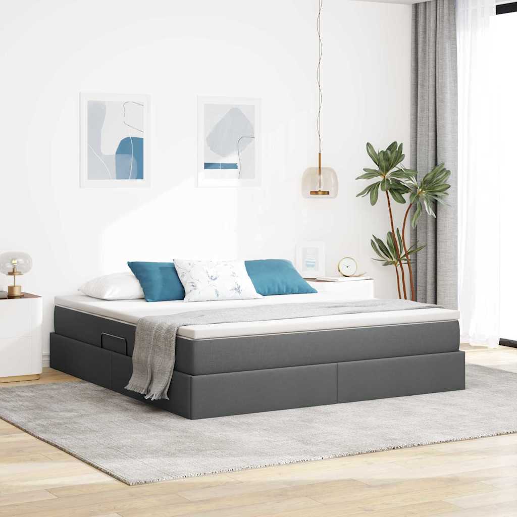 vidaXL Cama con almacenamiento y colchón Gris oscuro 180 x 200 cm