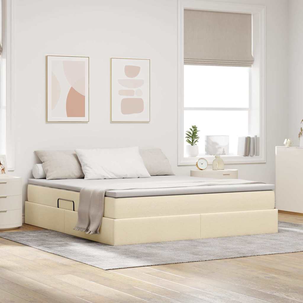 vidaXL Cama con almacenamiento y colchón Crema 180 x 200 cm Poliéster
