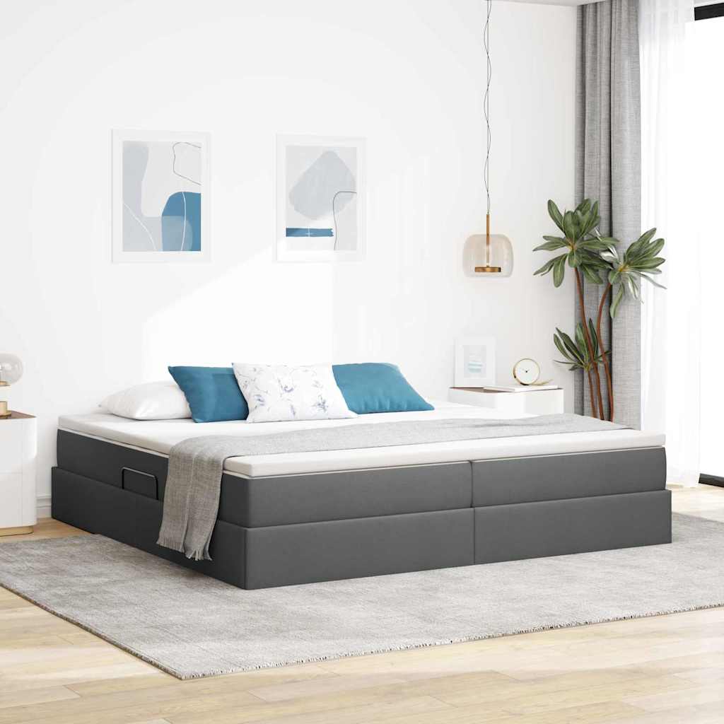 vidaXL Cama con almacenamiento y colchón Gris oscuro 200 x 200 cm
