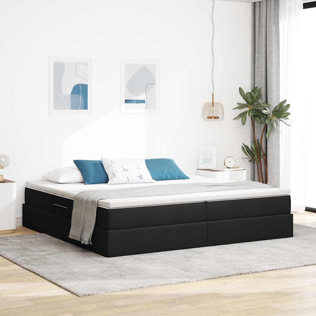 vidaXL Cama con almacenamiento y colchón Negro 200 x 200 cm Poliéster