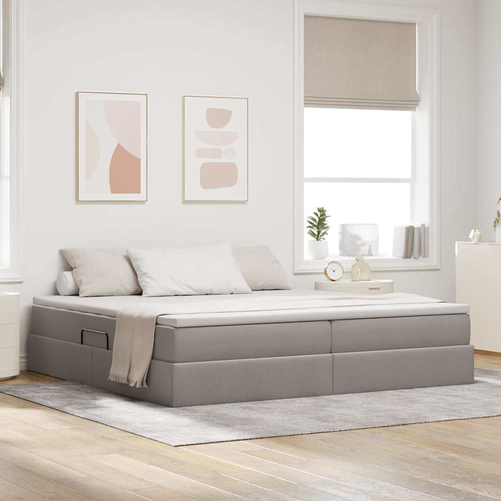 vidaXL Cama con almacenamiento y colchón Taupé 200 x 200 cm Poliéster