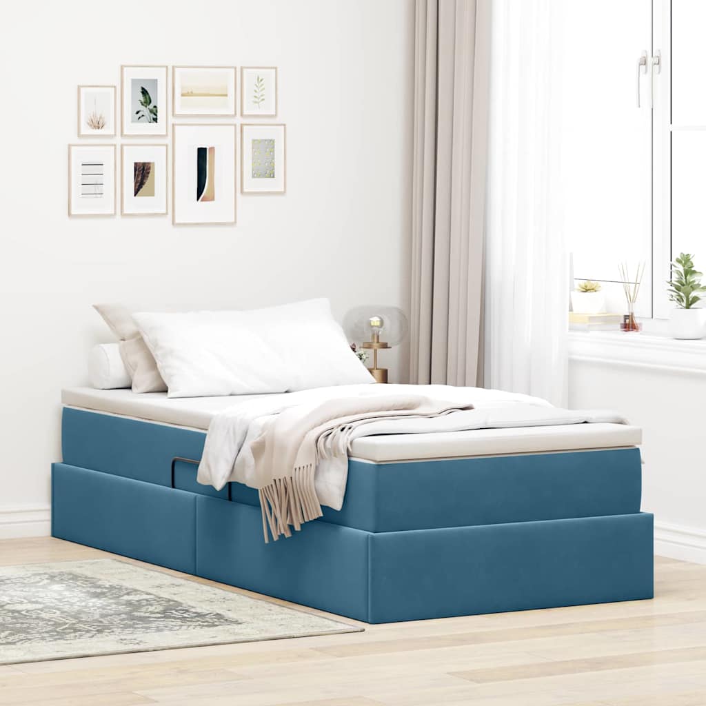 vidaXL Cama con almacenamiento y colchón Azul Oscuro 90 x 190 cm