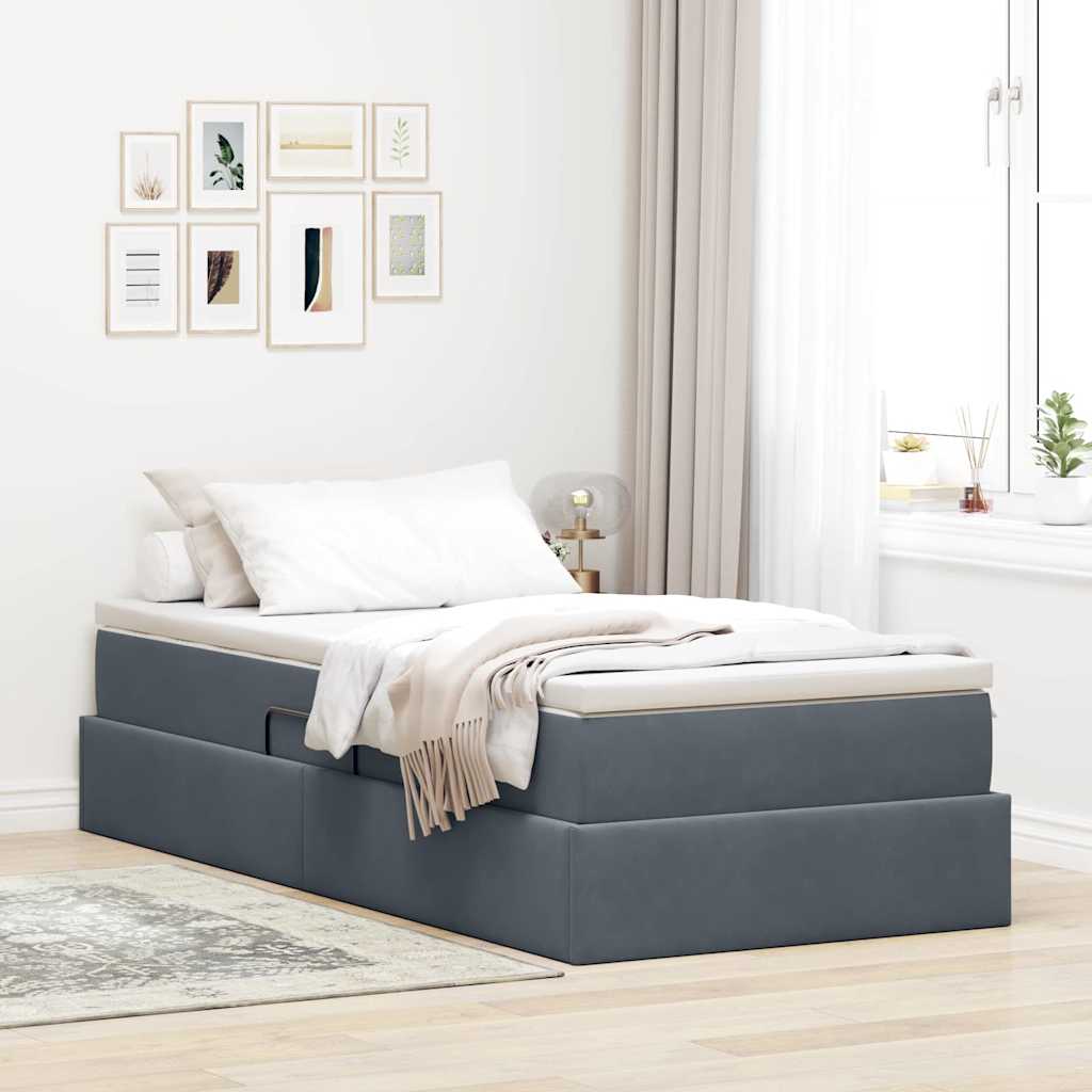 vidaXL Cama con almacenamiento y colchón Gris oscuro 90 x 200 cm