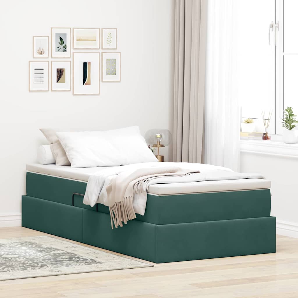 vidaXL Cama con almacenamiento y colchón Verde oscuro 90 x 200 cm