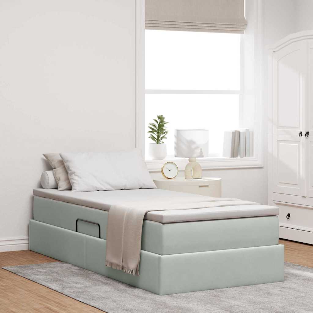 vidaXL Cama con almacenamiento y colchón Gris Claro 100 x 200 cm