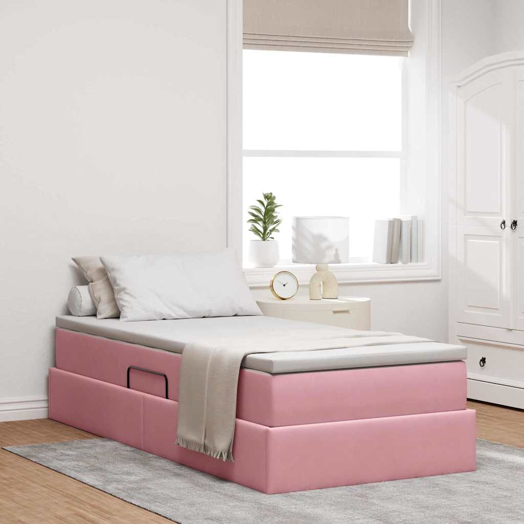 vidaXL Cama con almacenamiento y colchón Rosa 100 x 200 cm Terciopelo
