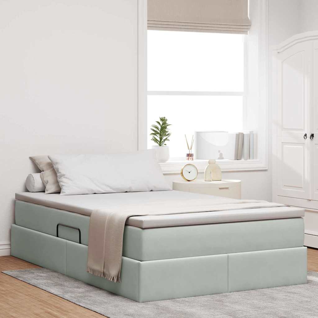 vidaXL Cama con almacenamiento y colchón Gris Claro 120 x 200 cm