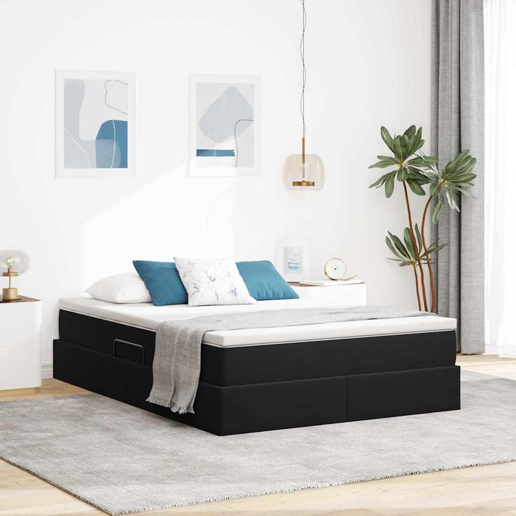 vidaXL Cama con almacenamiento y colchón Negro 140 x 200 cm Terciopelo