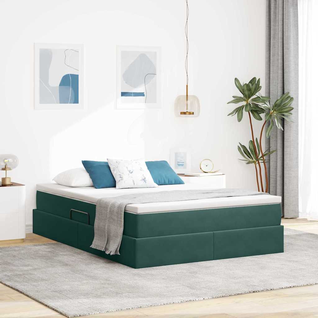 vidaXL Cama con almacenamiento y colchón Verde oscuro 140 x 200 cm
