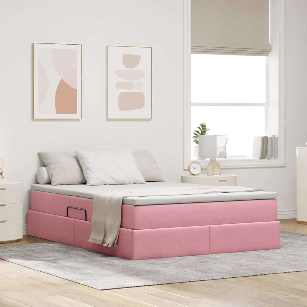 vidaXL Cama con almacenamiento y colchón Rosa 140 x 200 cm Terciopelo
