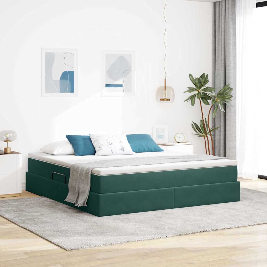 vidaXL Cama con almacenamiento y colchón Verde oscuro 160 x 200 cm