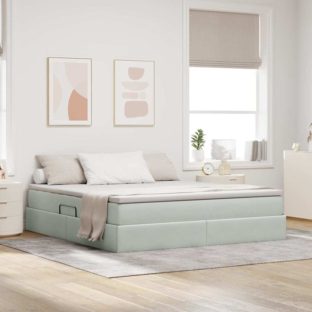 vidaXL Cama con almacenamiento y colchón Gris Claro 180 x 200 cm