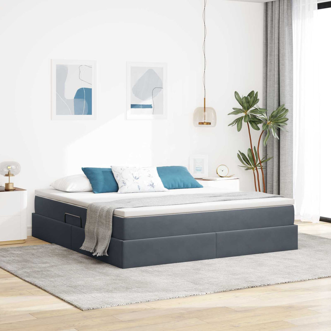 vidaXL Cama con almacenamiento y colchón Gris oscuro 180 x 200 cm