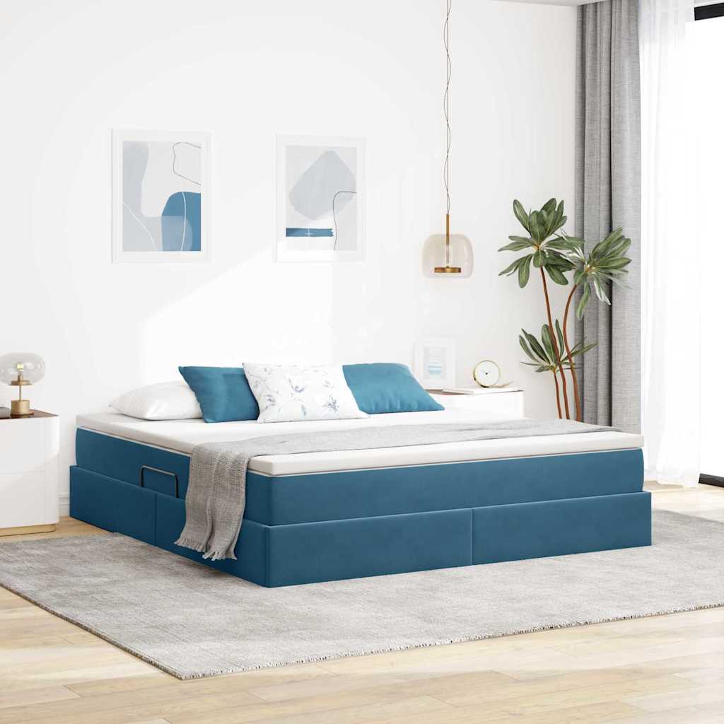 vidaXL Cama con almacenamiento y colchón Azul Oscuro 180 x 200 cm