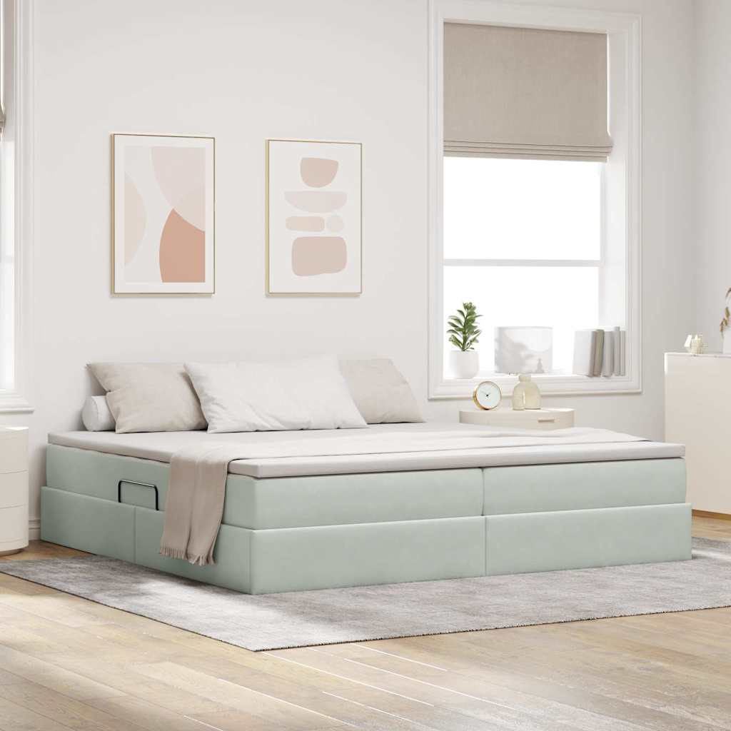 vidaXL Cama con almacenamiento y colchón Gris Claro 200 x 200 cm