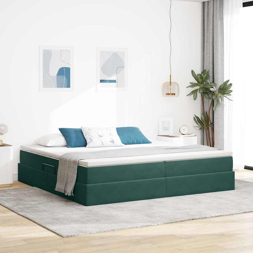 vidaXL Cama con almacenamiento y colchón Verde oscuro 200 x 200 cm