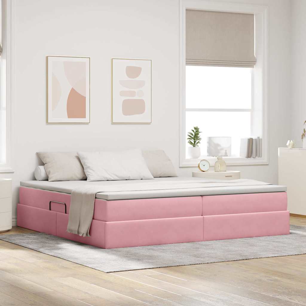 vidaXL Cama con almacenamiento y colchón Rosa 200 x 200 cm Terciopelo
