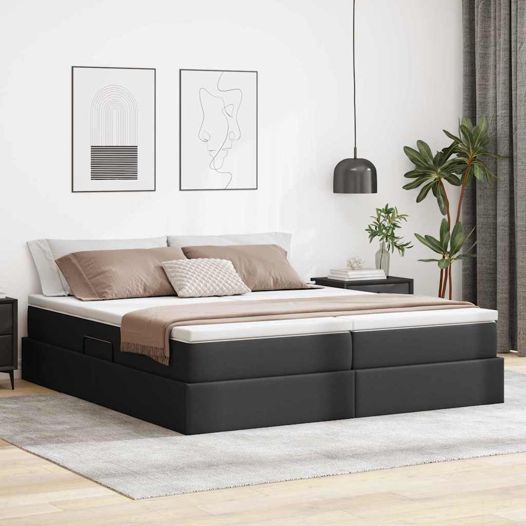 vidaXL Cama con almacenamiento y colchón Negro 180 x 200 cm