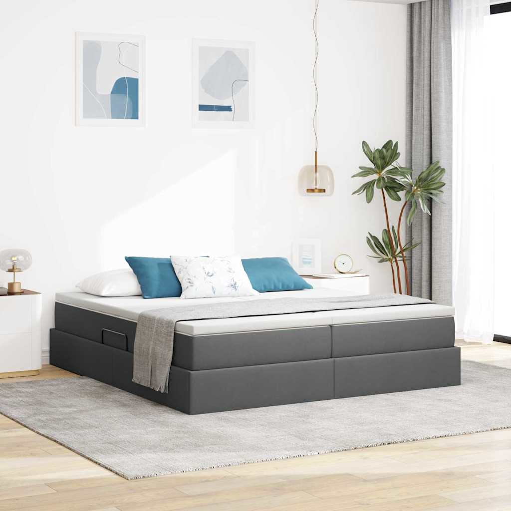 vidaXL Cama con almacenamiento y colchón Gris oscuro 180 x 200 cm