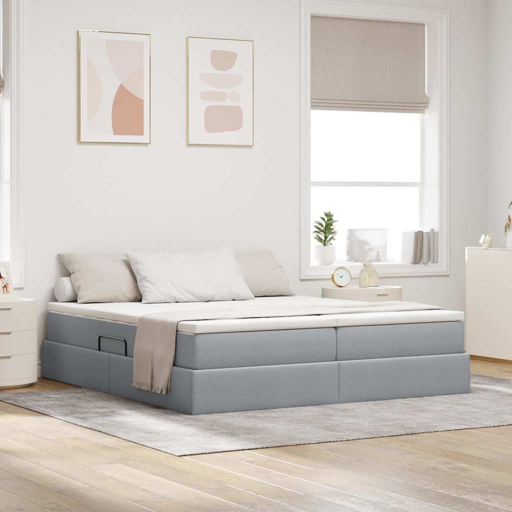vidaXL Cama con almacenamiento y colchón Gris Claro 200 x 200 cm
