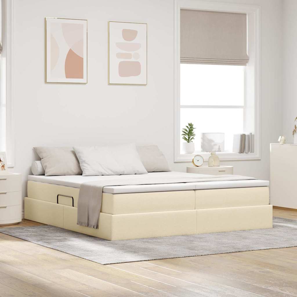 vidaXL Cama con almacenamiento y colchón Crema 200 x 200 cm Poliéster