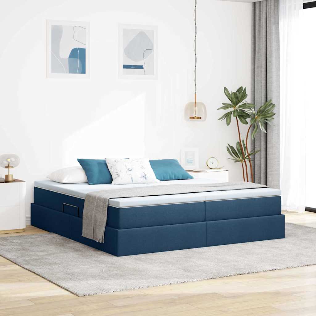 vidaXL Cama con almacenamiento y colchón Azul 200 x 200 cm Poliéster