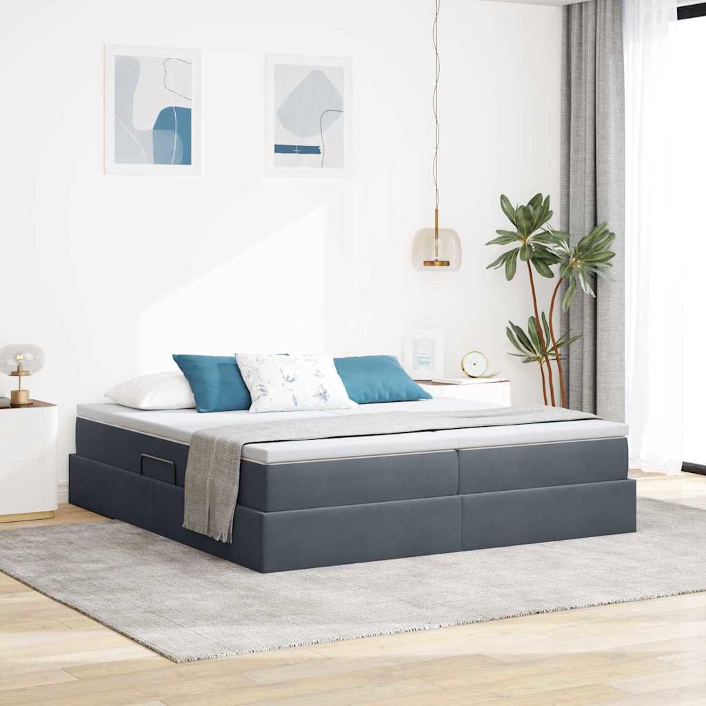 vidaXL Cama con almacenamiento y colchón Gris oscuro 180 x 200 cm