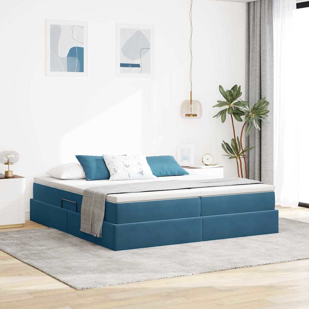 vidaXL Cama con almacenamiento y colchón Azul Oscuro 180 x 200 cm