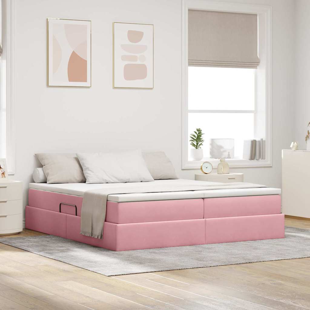 vidaXL Cama con almacenamiento y colchón Rosa 180 x 200 cm Terciopelo