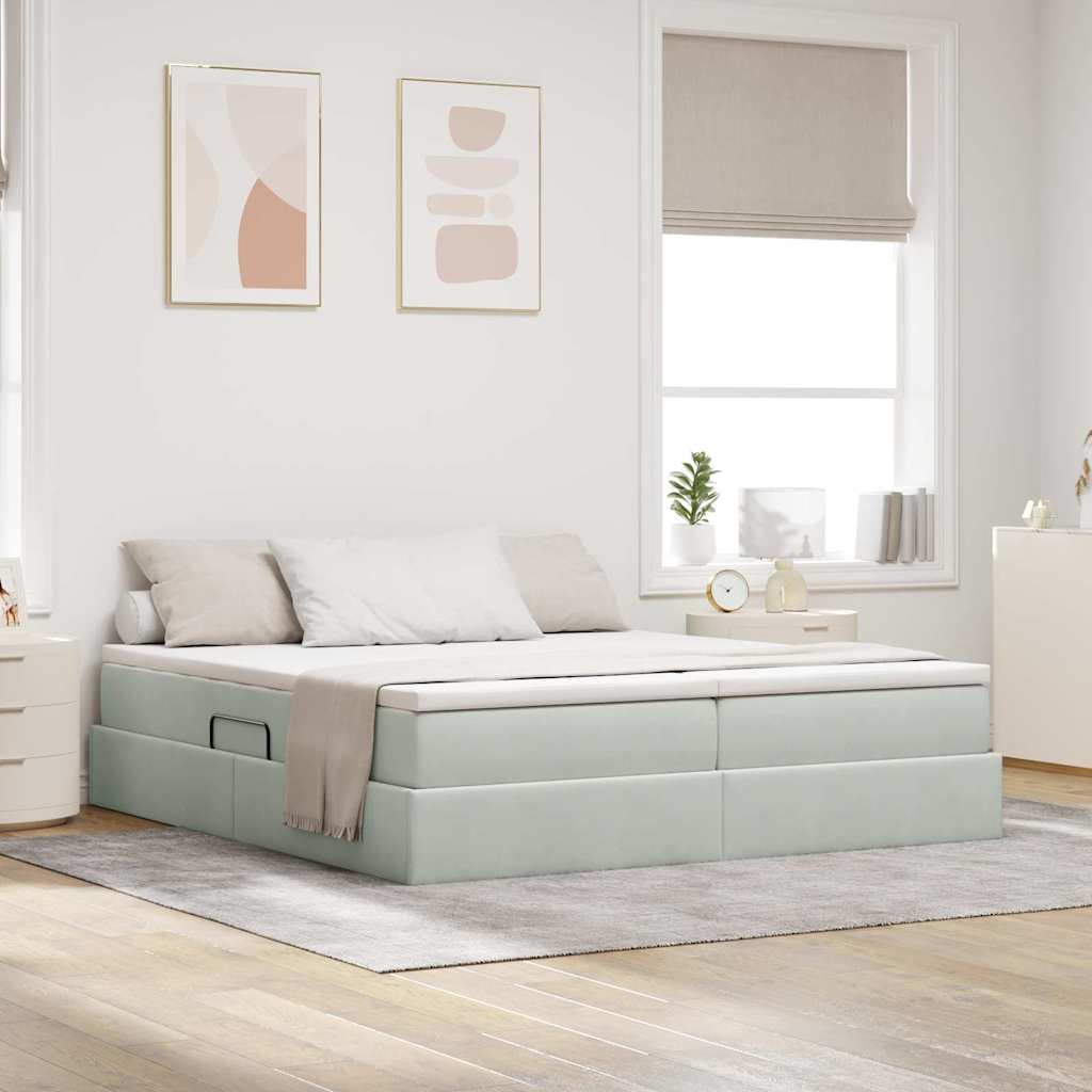 vidaXL Cama con almacenamiento y colchón Gris Claro 200 x 200 cm