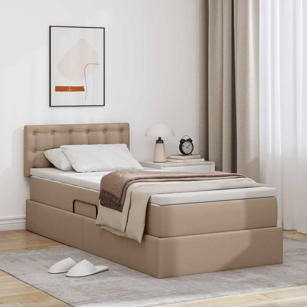 vidaXL Cama con almacenamiento y colchón Capuchino 90 x 190 cm