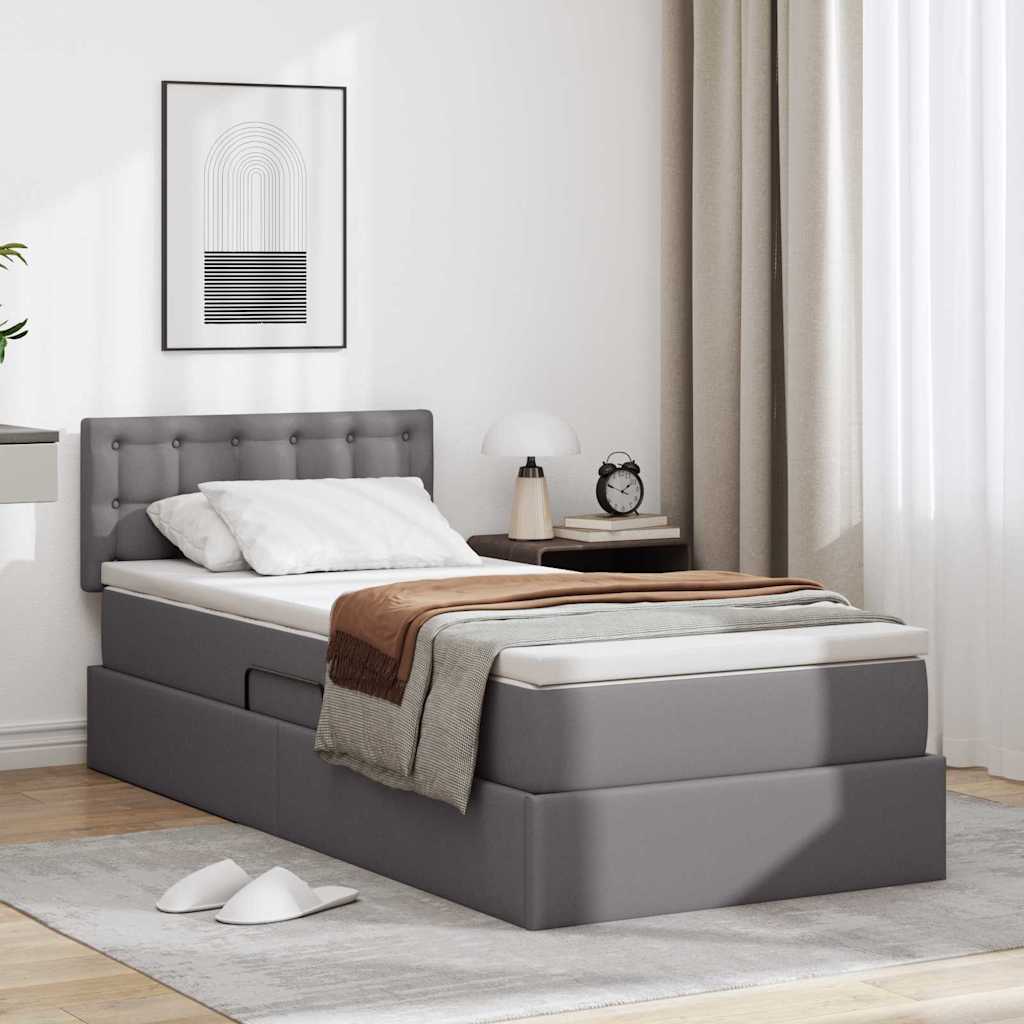 vidaXL Cama con almacenamiento y colchón con cabecera Gris 90 x 200 cm