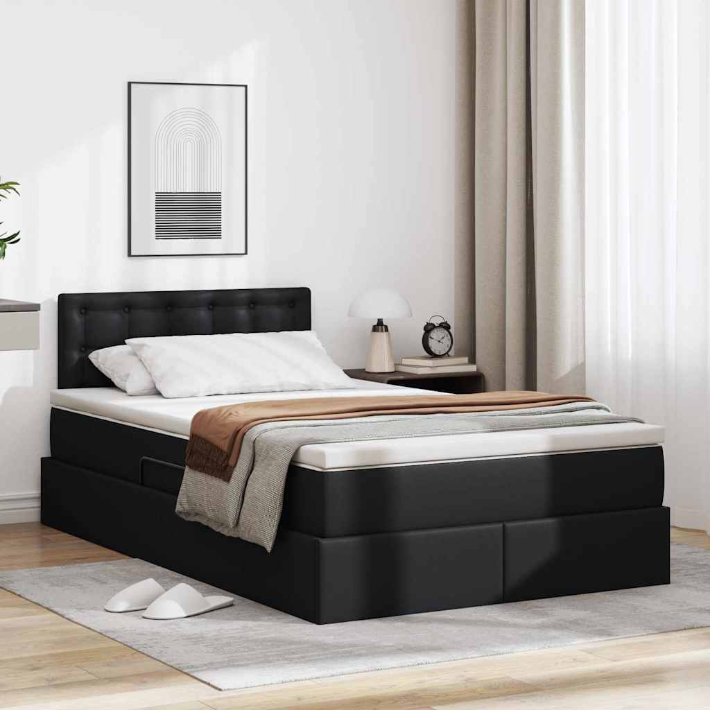vidaXL Cama con almacenamiento y colchón Negro 120 x 190 cm