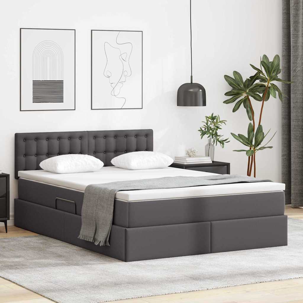 vidaXL Cama con almacenamiento y colchón Gris 140 x 190 cm