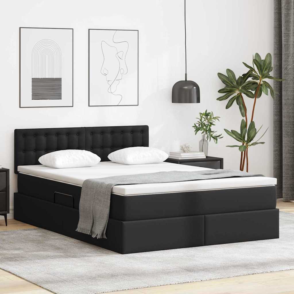 vidaXL Cama con almacenamiento y colchón Negro 140 x 200 cm