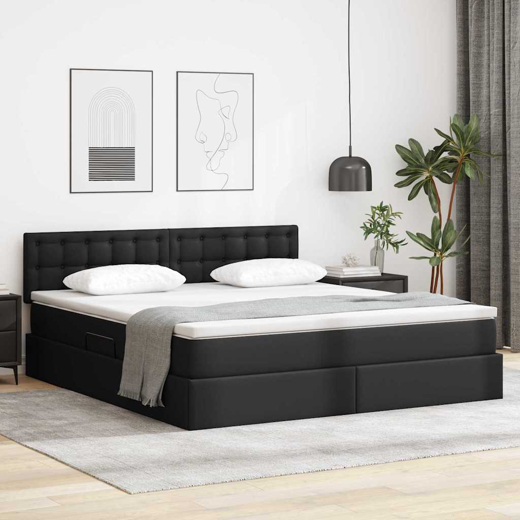 vidaXL Cama con almacenamiento y colchón Negro 160 x 200 cm