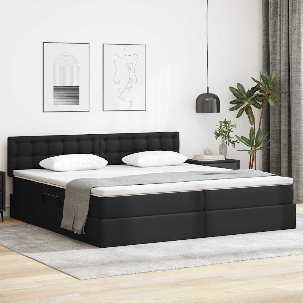 vidaXL Cama con almacenamiento y colchón Negro 200 x 200 cm