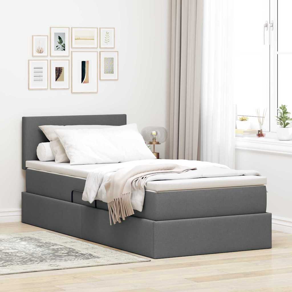 vidaXL Cama con almacenamiento y colchón Gris oscuro 90 x 200 cm