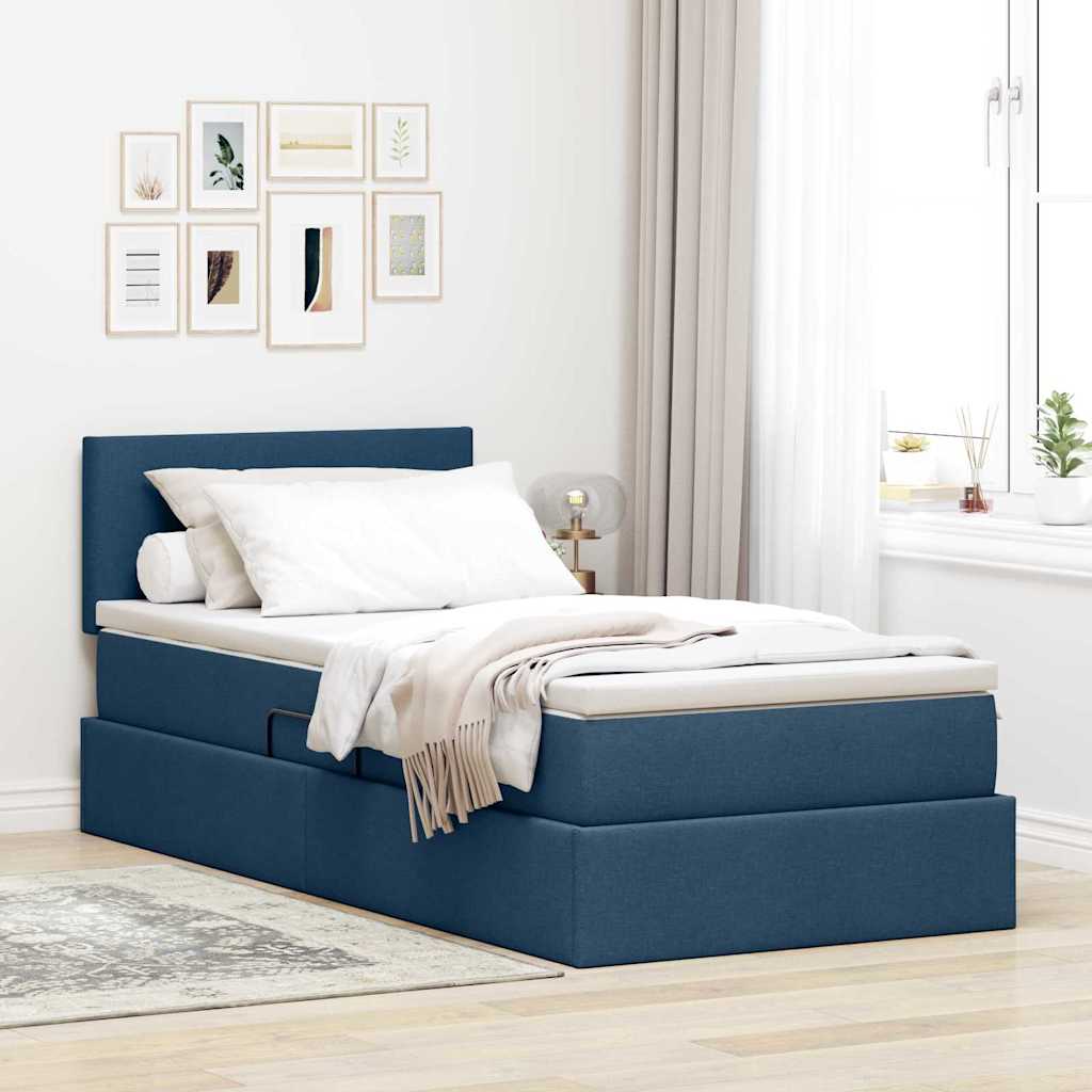 vidaXL Cama con almacenamiento y colchón Azul 90 x 200 cm Terciopelo