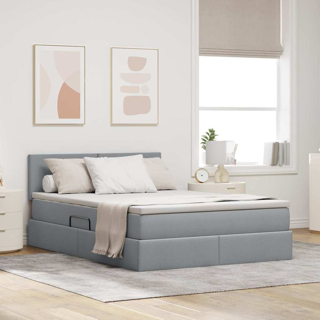 vidaXL Cama con almacenamiento y colchón Gris Claro 140 x 200 cm