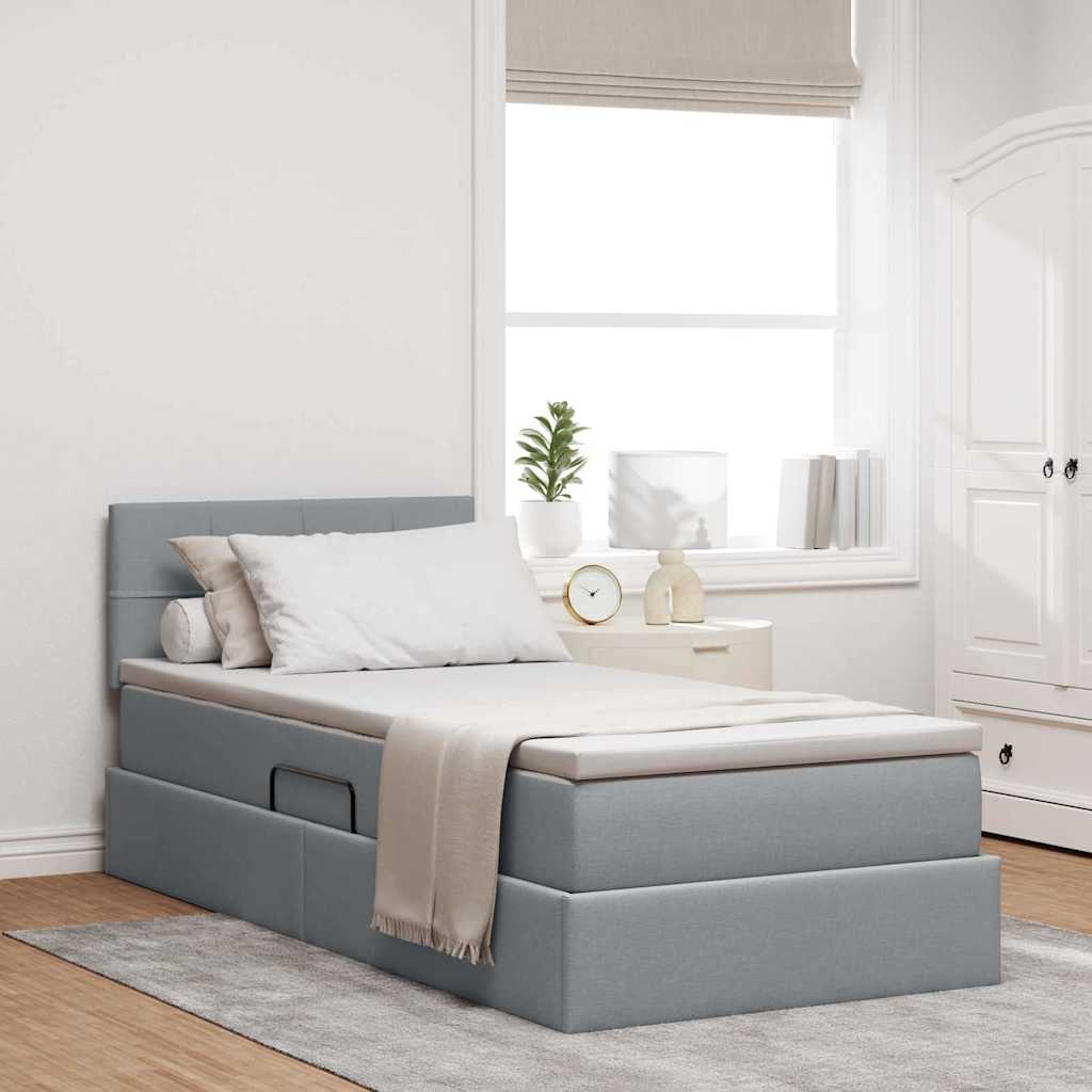 vidaXL Cama con almacenamiento y colchón Gris Claro 90 x 190 cm