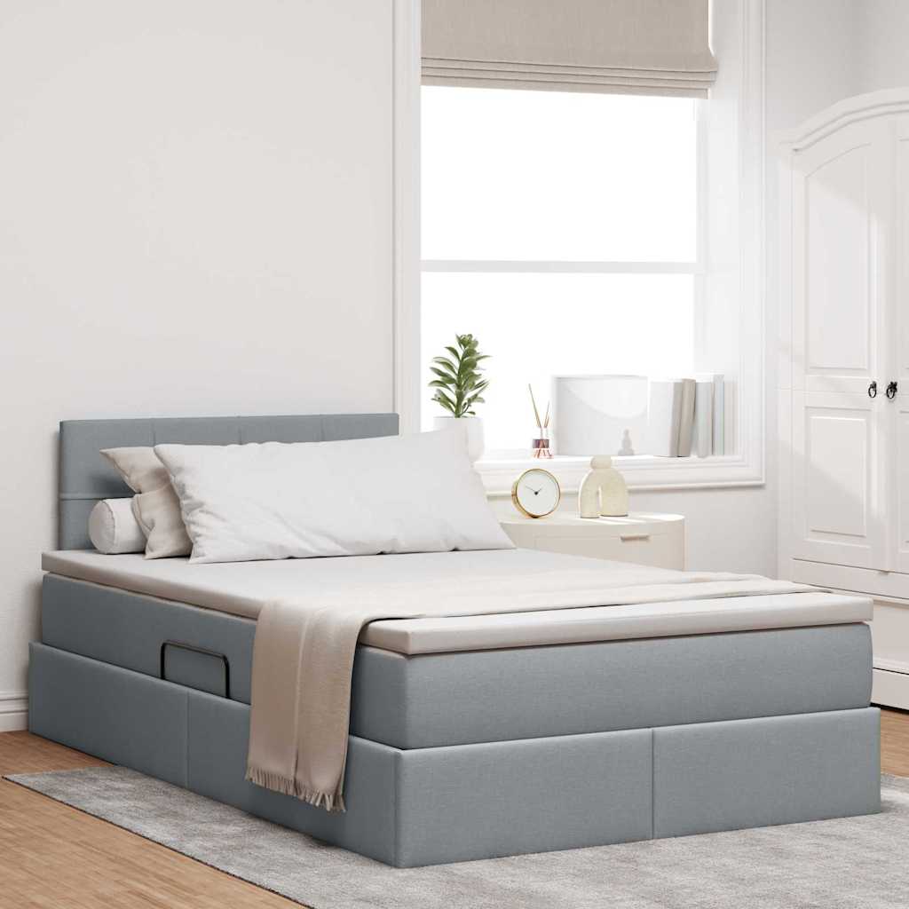 vidaXL Cama con almacenamiento y colchón Gris Claro 120 x 200 cm