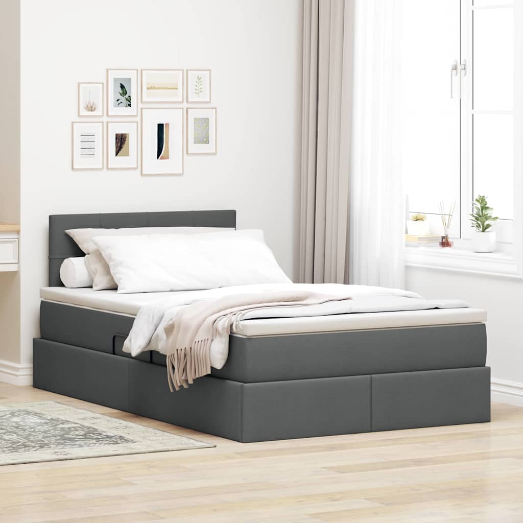 vidaXL Cama con almacenamiento y colchón Gris oscuro 120 x 200 cm