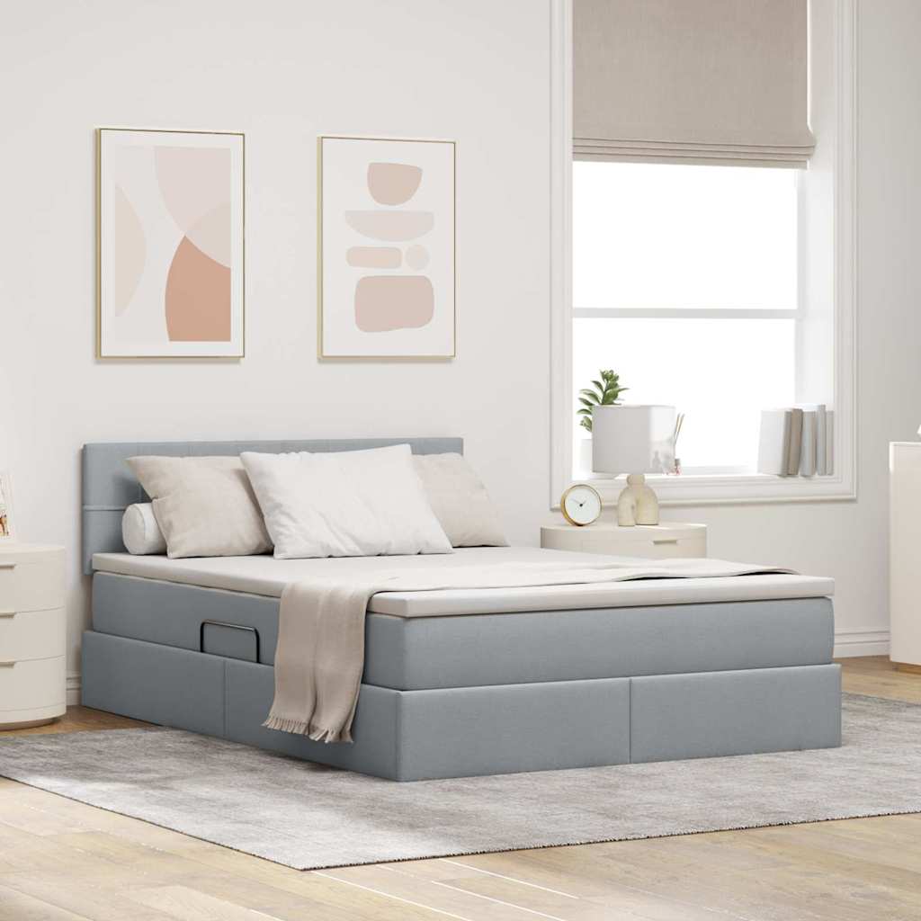 vidaXL Cama con almacenamiento y colchón Gris Claro 140 x 200 cm
