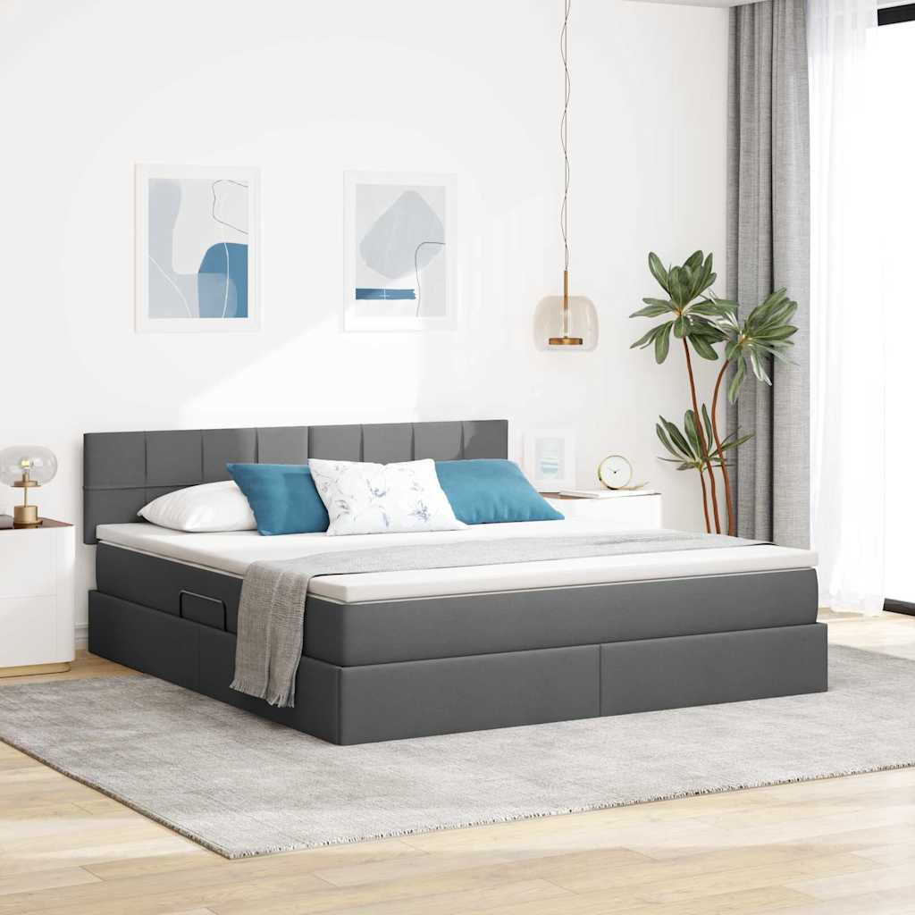 vidaXL Cama con almacenamiento y colchón Gris oscuro 160 x 200 cm