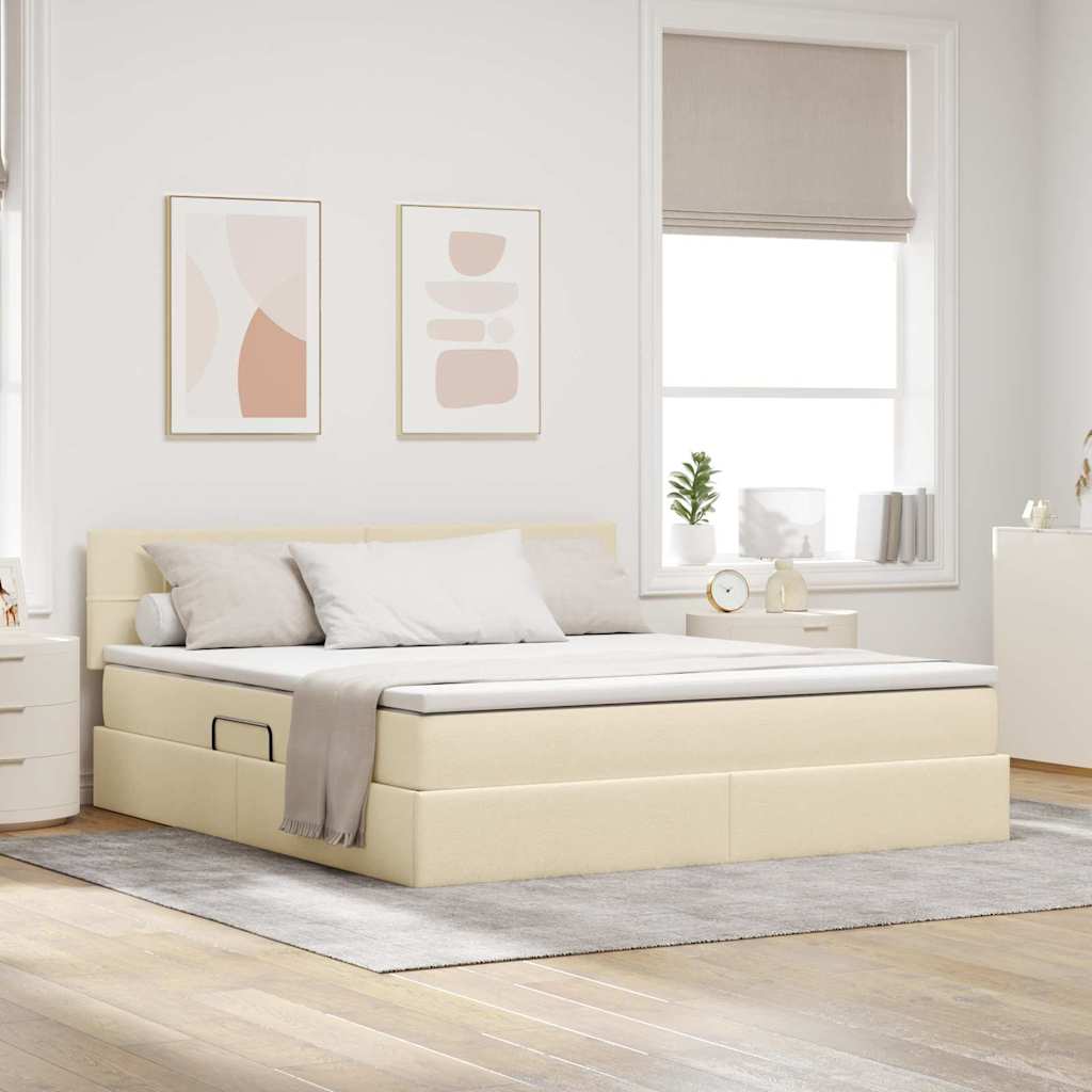 vidaXL Cama con almacenamiento y colchón Crema 160 x 200 cm Terciopelo