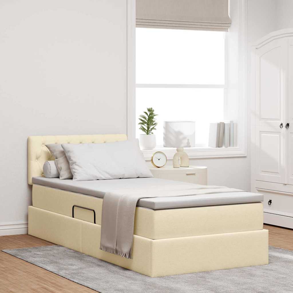 vidaXL Cama con almacenamiento y colchón Crema 90 x 200 cm Terciopelo