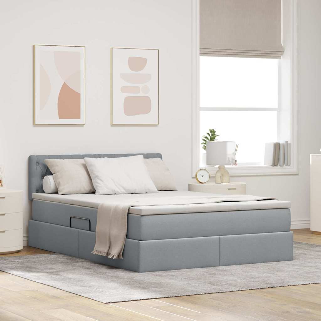 vidaXL Cama con almacenamiento y colchón Gris Claro 140 x 190 cm