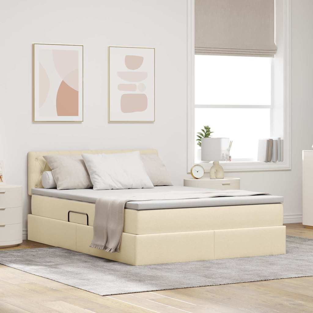 vidaXL Cama con almacenamiento y colchón Crema 140 x 190 cm Terciopelo