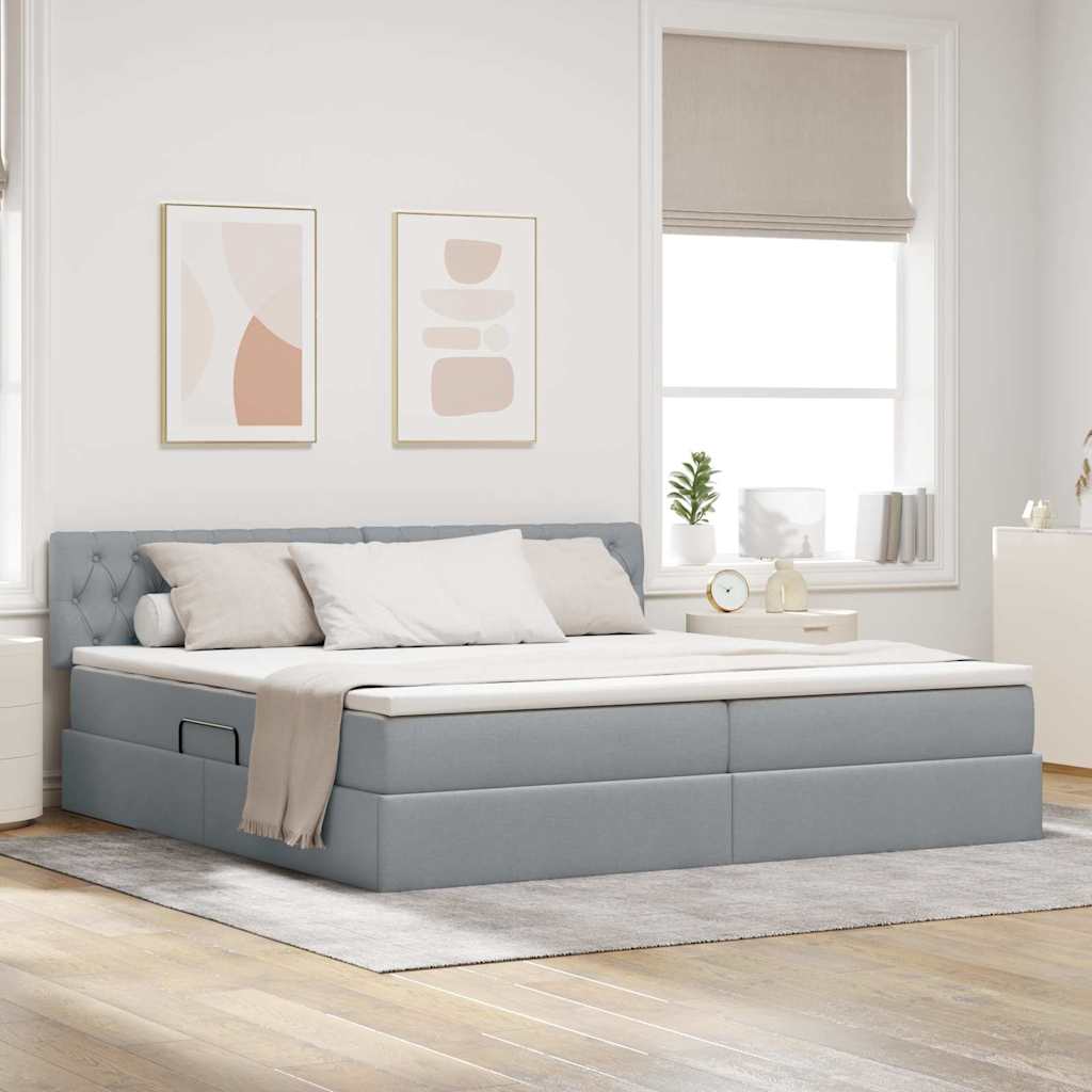 vidaXL Cama con almacenamiento y colchón Gris Claro 200 x 200 cm